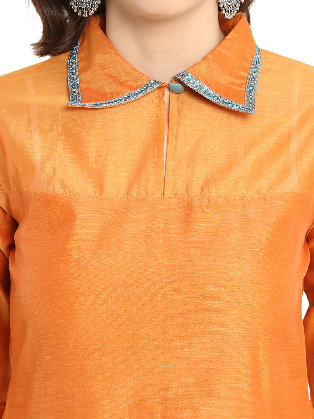 Buy HINNWAR Indian Kurti with Latest Brocade Raw Silk Neck Design Shirt  Collar Style Look for Women & Girls Mustard Yellow at Amazon.in